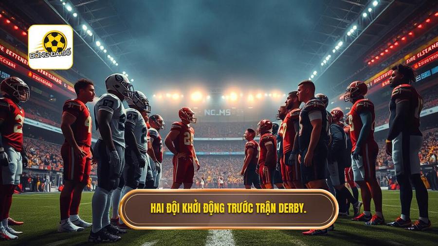 1. Hai đội khởi động trước trận Derby.